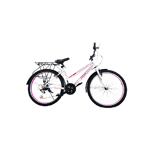 Bicicletă RDB Elegance, 24 Inch, Alb cu design roz, Frâne V-brake, Oțel