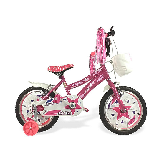 Bicicletă RDB Faworis, 16 Inch, Cu roți ajutătoare și coșuleț pentru depozitare, Roz