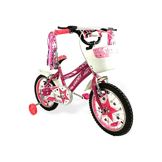 Bicicletă RDB Faworis, 16 Inch, Cu roți ajutătoare și coșuleț pentru depozitare, Roz