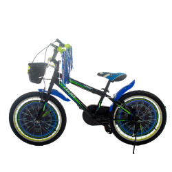 Bicicletă RDB Laser, 16 inch, Cu coșuleț pentru depozitare, Negru cu design Verde