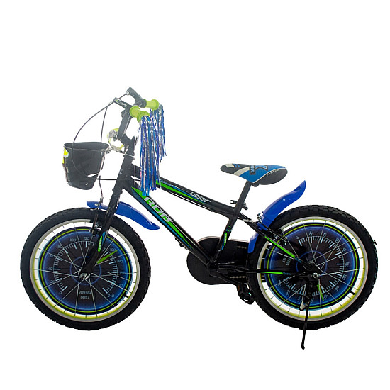 Bicicletă RDB Laser, 16 inch, Cu coșuleț pentru depozitare, Negru cu design Verde