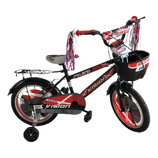 Bicicleta RDB MILANO, 16 inch, Cu roti ajutătoare si cos pentru depozitare, Rosu