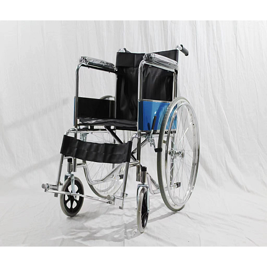 Cărucior OX-12503 din oțel cromat, fotoliu rulant pliabil Cărucior OX-12503 din oțel cromat, fotoliu rulant pliabil